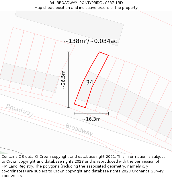 34, BROADWAY, PONTYPRIDD, CF37 1BD: Plot and title map