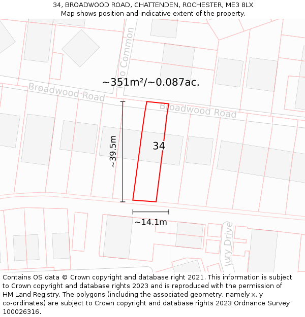 34, BROADWOOD ROAD, CHATTENDEN, ROCHESTER, ME3 8LX: Plot and title map