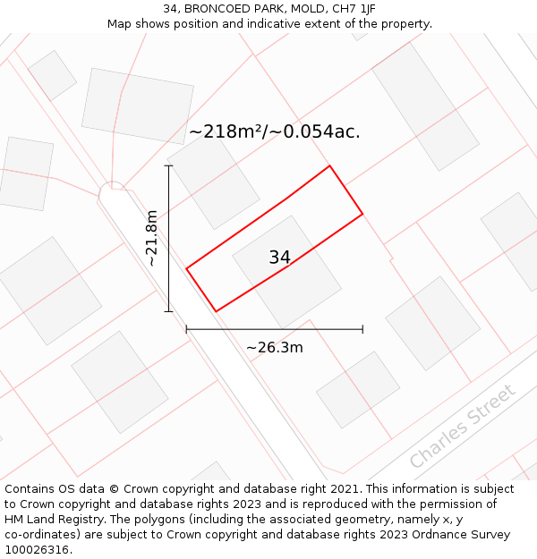 34, BRONCOED PARK, MOLD, CH7 1JF: Plot and title map