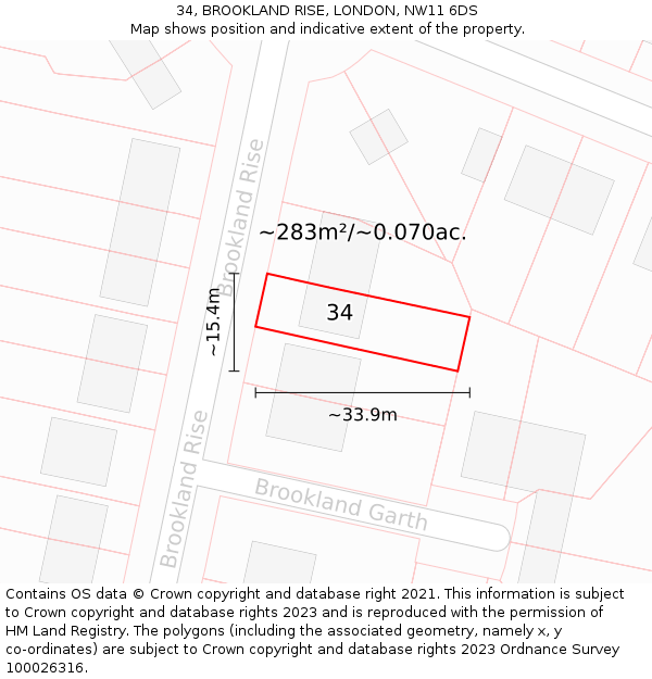 34, BROOKLAND RISE, LONDON, NW11 6DS: Plot and title map