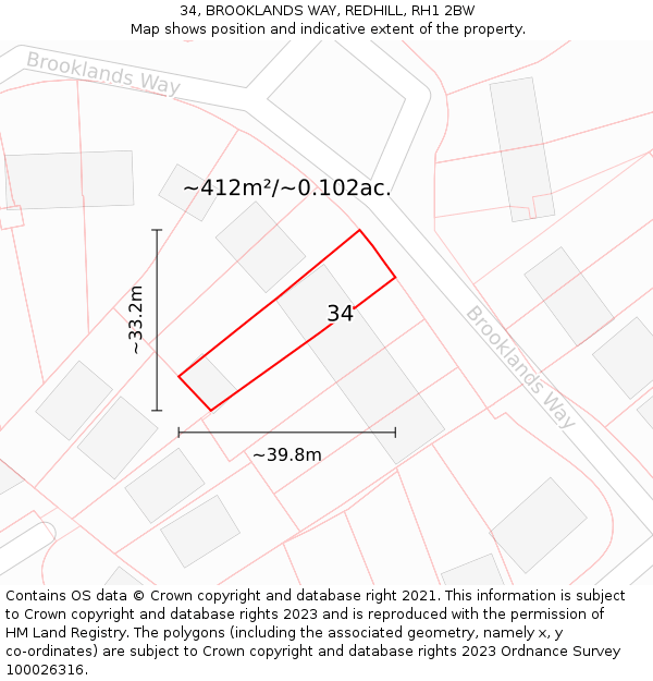 34, BROOKLANDS WAY, REDHILL, RH1 2BW: Plot and title map