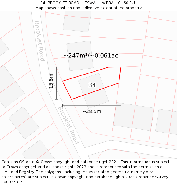 34, BROOKLET ROAD, HESWALL, WIRRAL, CH60 1UL: Plot and title map