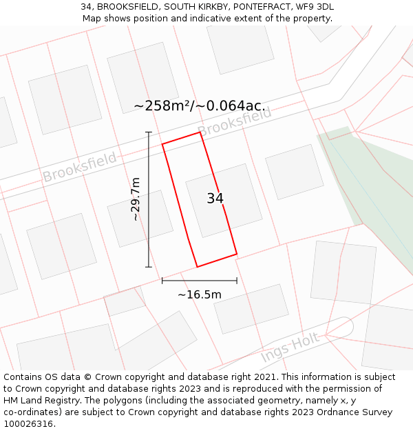 34, BROOKSFIELD, SOUTH KIRKBY, PONTEFRACT, WF9 3DL: Plot and title map