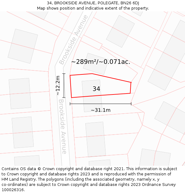 34, BROOKSIDE AVENUE, POLEGATE, BN26 6DJ: Plot and title map