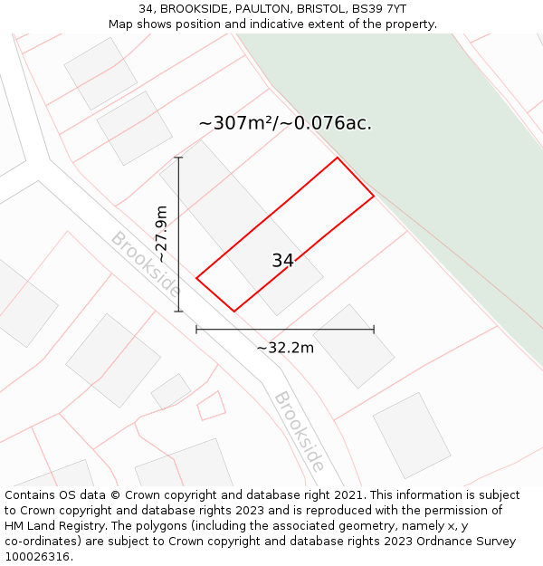34, BROOKSIDE, PAULTON, BRISTOL, BS39 7YT: Plot and title map