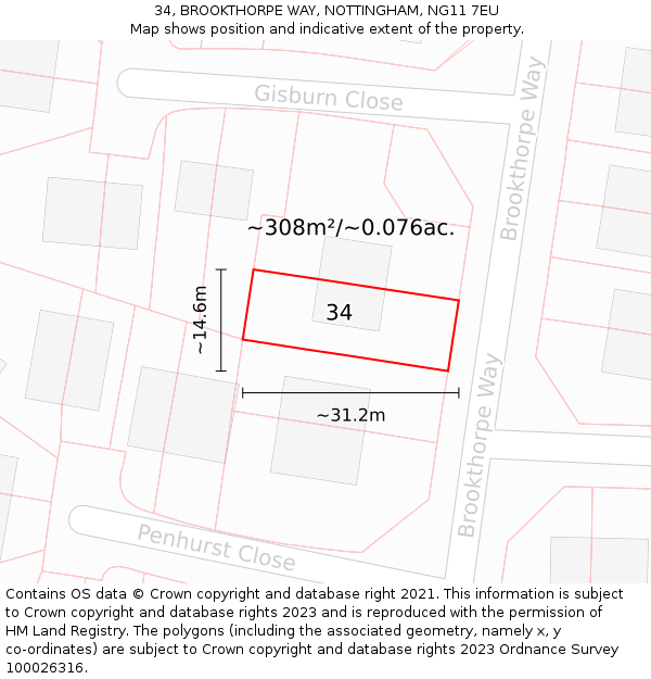34, BROOKTHORPE WAY, NOTTINGHAM, NG11 7EU: Plot and title map