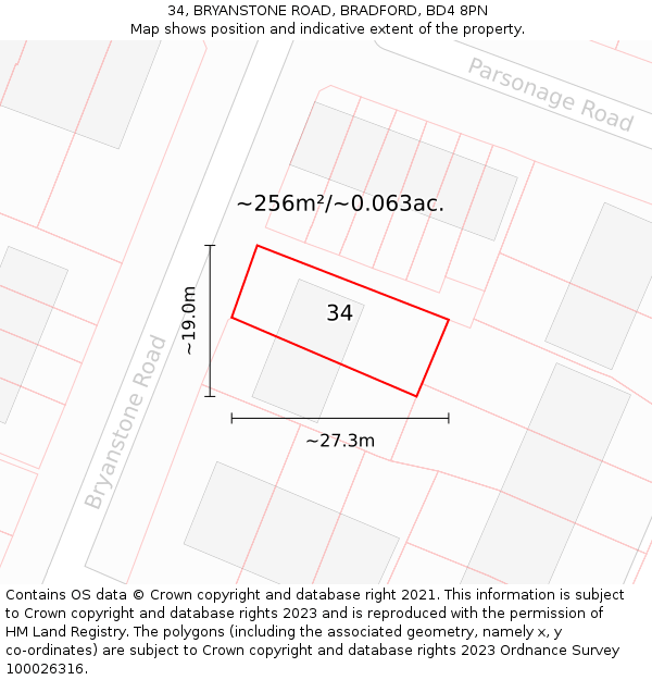 34, BRYANSTONE ROAD, BRADFORD, BD4 8PN: Plot and title map
