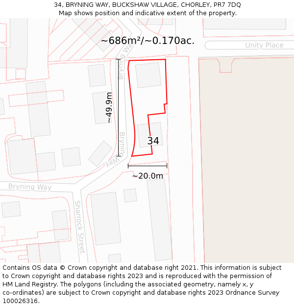 34, BRYNING WAY, BUCKSHAW VILLAGE, CHORLEY, PR7 7DQ: Plot and title map