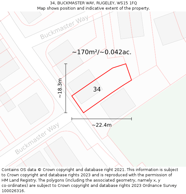 34, BUCKMASTER WAY, RUGELEY, WS15 1FQ: Plot and title map
