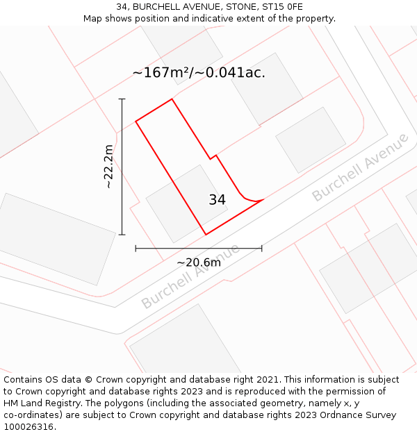 34, BURCHELL AVENUE, STONE, ST15 0FE: Plot and title map