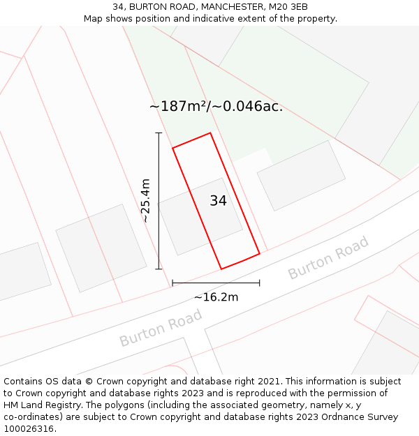 34, BURTON ROAD, MANCHESTER, M20 3EB: Plot and title map