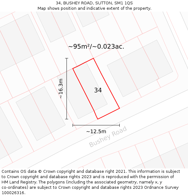 34, BUSHEY ROAD, SUTTON, SM1 1QS: Plot and title map
