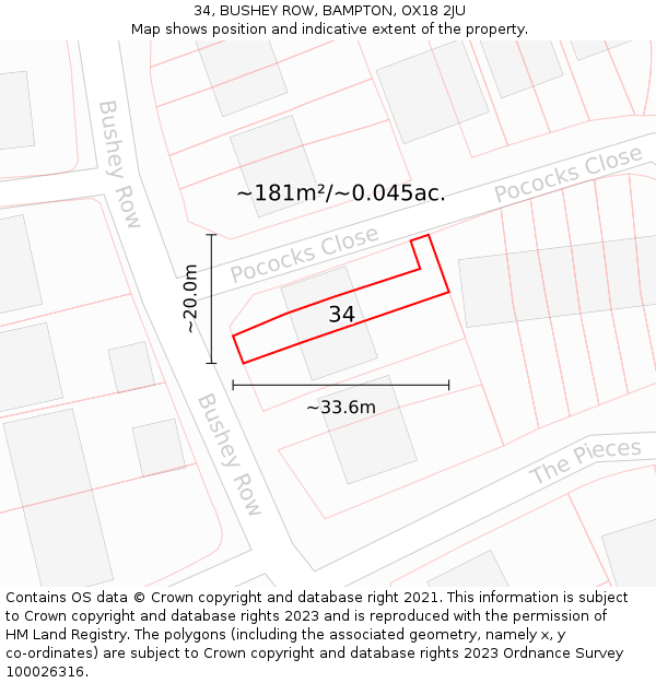 34, BUSHEY ROW, BAMPTON, OX18 2JU: Plot and title map
