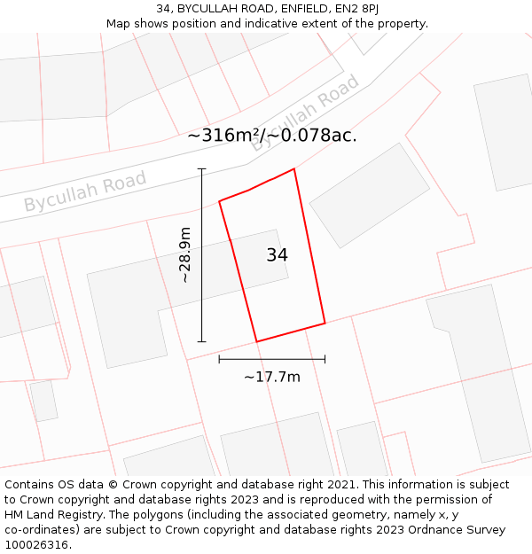 34, BYCULLAH ROAD, ENFIELD, EN2 8PJ: Plot and title map