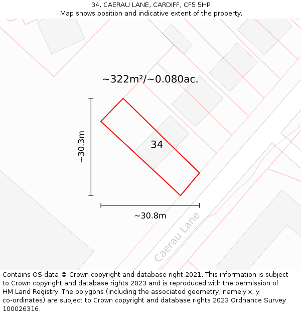 34, CAERAU LANE, CARDIFF, CF5 5HP: Plot and title map