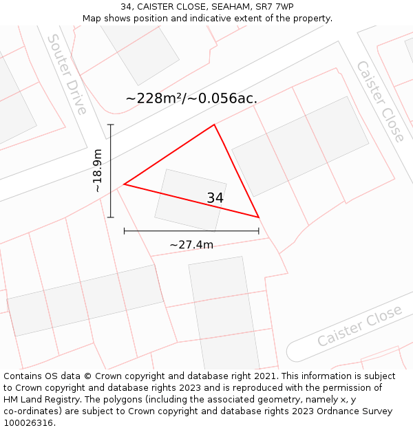 34, CAISTER CLOSE, SEAHAM, SR7 7WP: Plot and title map