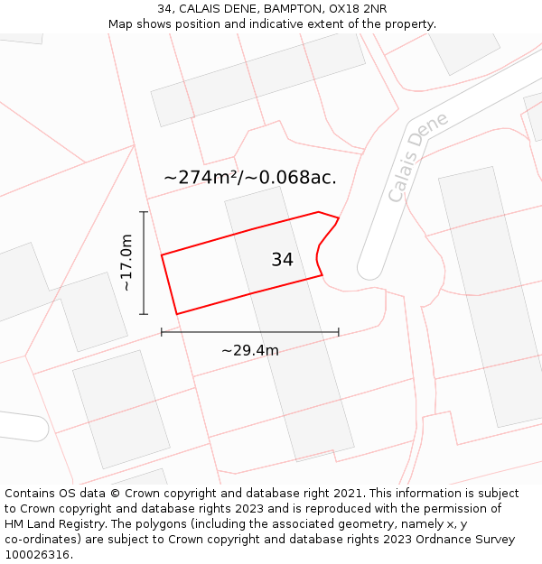 34, CALAIS DENE, BAMPTON, OX18 2NR: Plot and title map