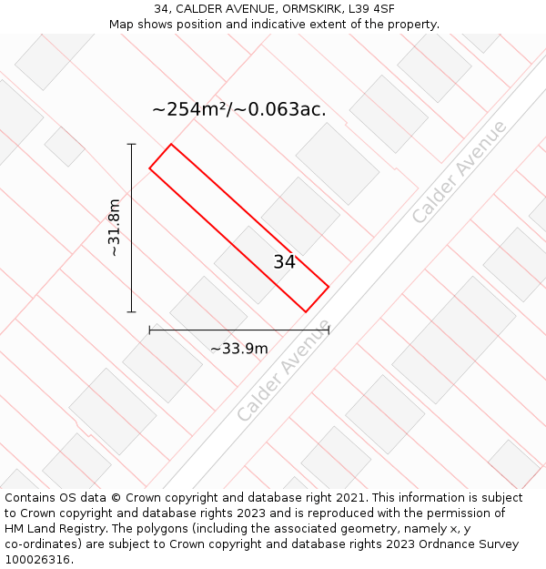 34, CALDER AVENUE, ORMSKIRK, L39 4SF: Plot and title map