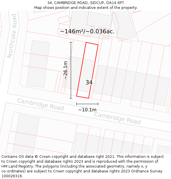 34, CAMBRIDGE ROAD, SIDCUP, DA14 6PT: Plot and title map
