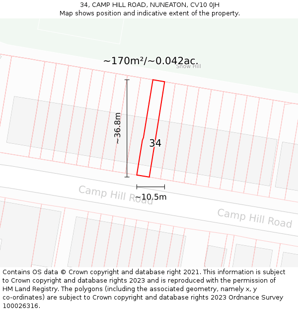 34, CAMP HILL ROAD, NUNEATON, CV10 0JH: Plot and title map
