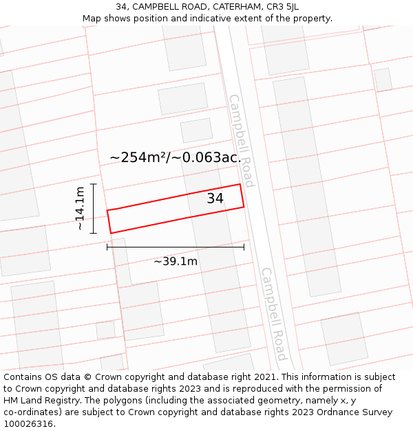 34, CAMPBELL ROAD, CATERHAM, CR3 5JL: Plot and title map