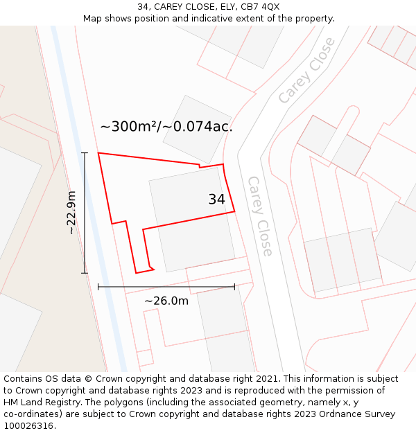 34, CAREY CLOSE, ELY, CB7 4QX: Plot and title map