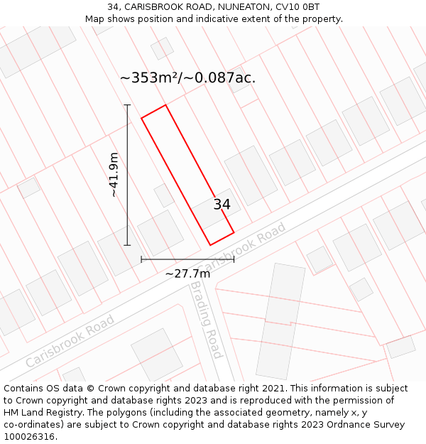 34, CARISBROOK ROAD, NUNEATON, CV10 0BT: Plot and title map