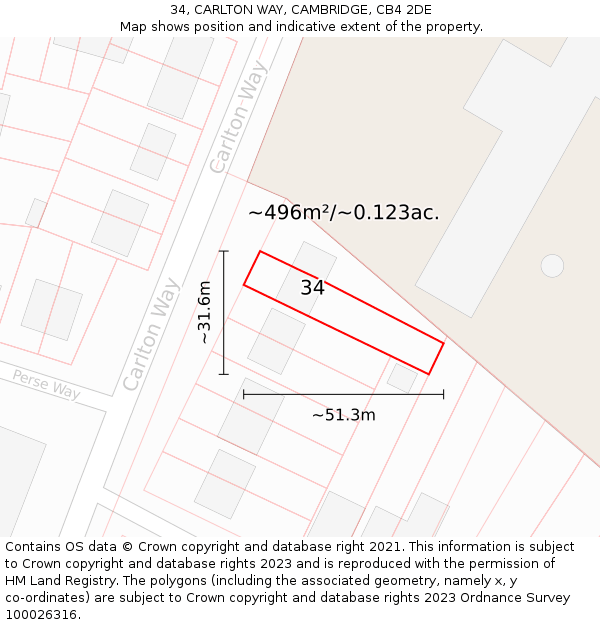 34, CARLTON WAY, CAMBRIDGE, CB4 2DE: Plot and title map