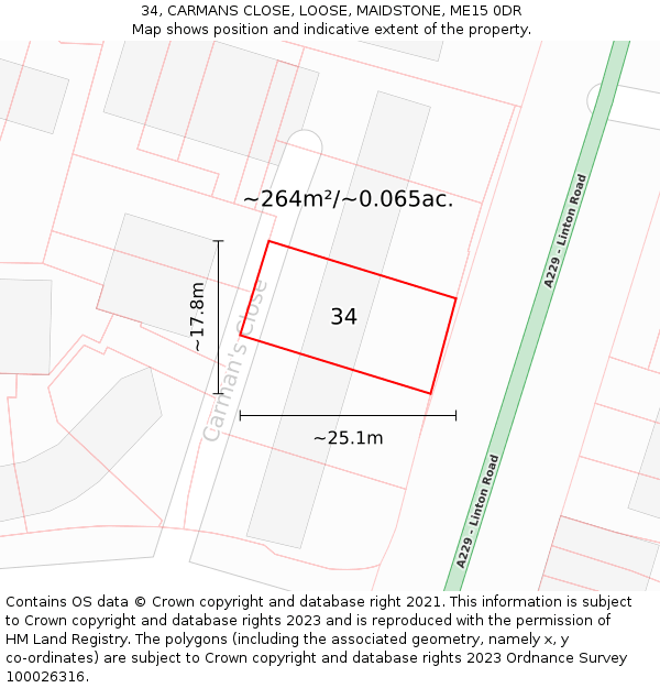 34, CARMANS CLOSE, LOOSE, MAIDSTONE, ME15 0DR: Plot and title map