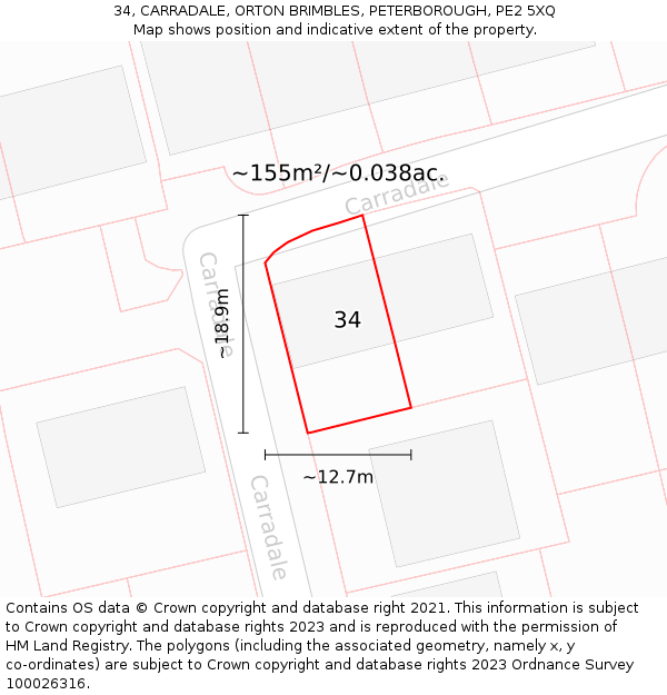 34, CARRADALE, ORTON BRIMBLES, PETERBOROUGH, PE2 5XQ: Plot and title map