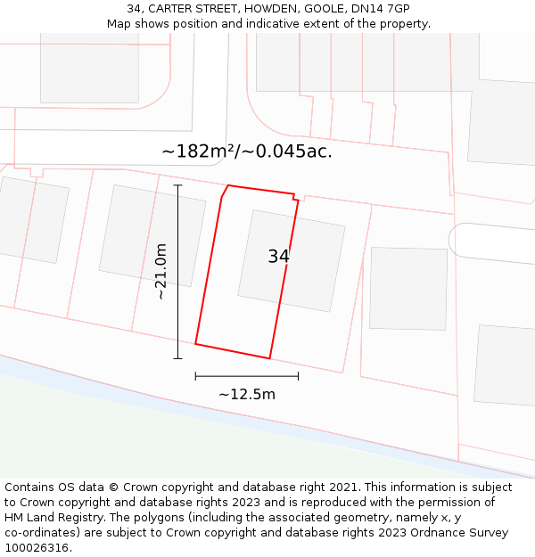 34, CARTER STREET, HOWDEN, GOOLE, DN14 7GP: Plot and title map