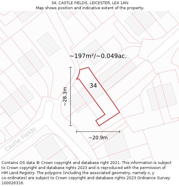 34, CASTLE FIELDS, LEICESTER, LE4 1AN: Plot and title map