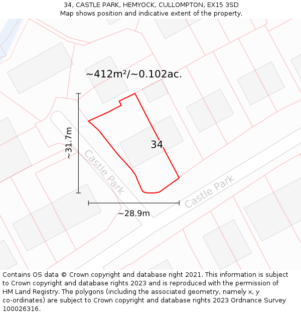 34, CASTLE PARK, HEMYOCK, CULLOMPTON, EX15 3SD: Plot and title map