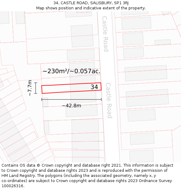 34, CASTLE ROAD, SALISBURY, SP1 3RJ: Plot and title map