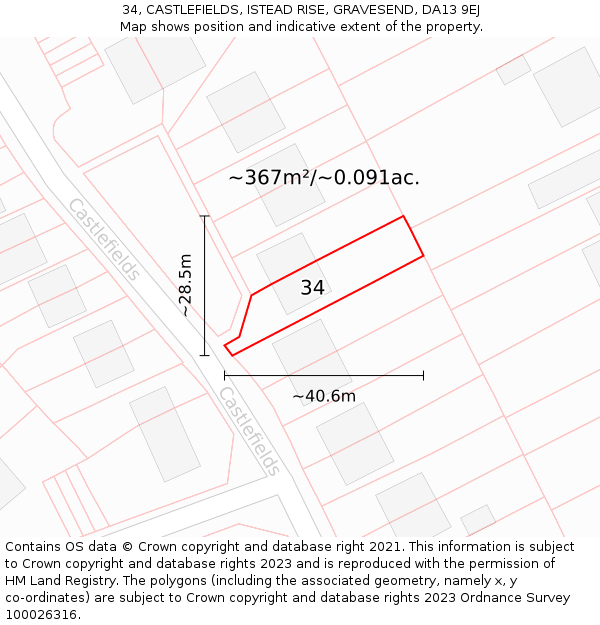 34, CASTLEFIELDS, ISTEAD RISE, GRAVESEND, DA13 9EJ: Plot and title map