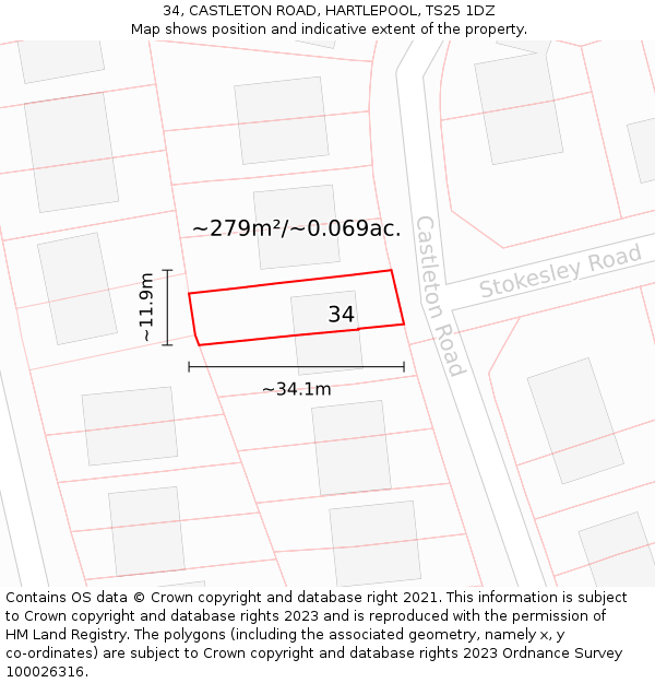 34, CASTLETON ROAD, HARTLEPOOL, TS25 1DZ: Plot and title map