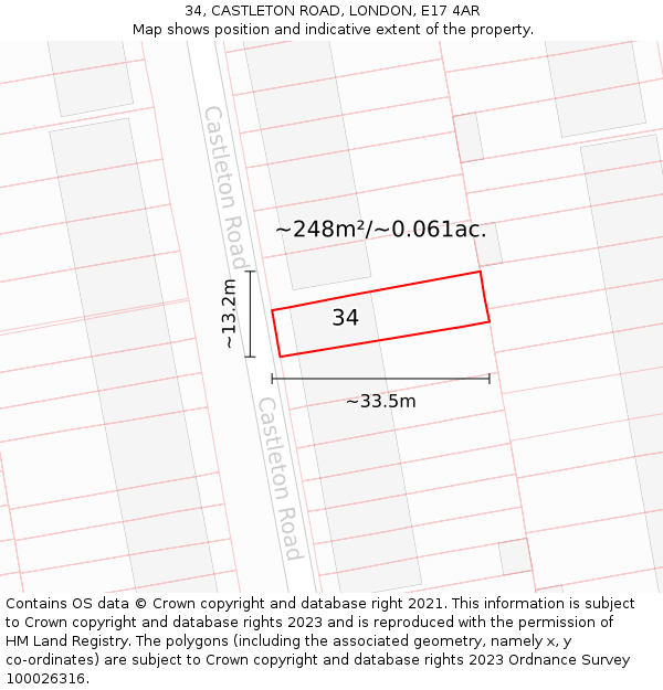 34, CASTLETON ROAD, LONDON, E17 4AR: Plot and title map