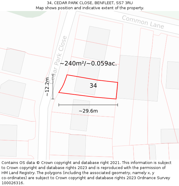 34, CEDAR PARK CLOSE, BENFLEET, SS7 3RU: Plot and title map