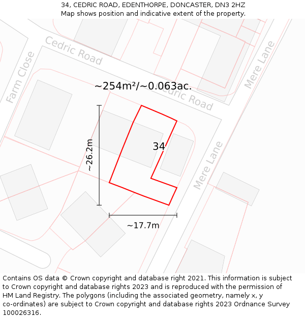 34, CEDRIC ROAD, EDENTHORPE, DONCASTER, DN3 2HZ: Plot and title map