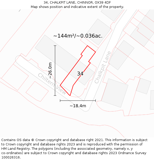 34, CHALKPIT LANE, CHINNOR, OX39 4DF: Plot and title map