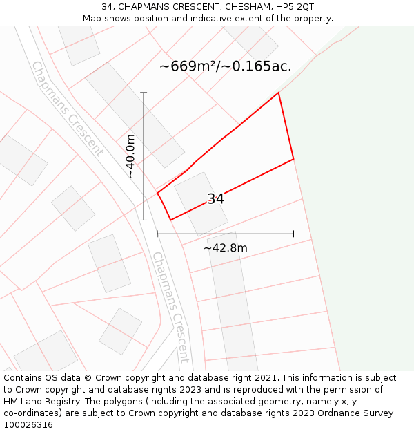 34, CHAPMANS CRESCENT, CHESHAM, HP5 2QT: Plot and title map