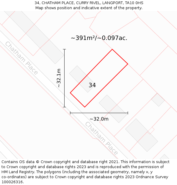 34, CHATHAM PLACE, CURRY RIVEL, LANGPORT, TA10 0HS: Plot and title map