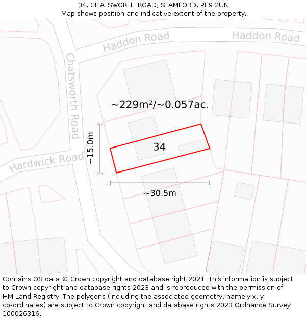 34, CHATSWORTH ROAD, STAMFORD, PE9 2UN: Plot and title map