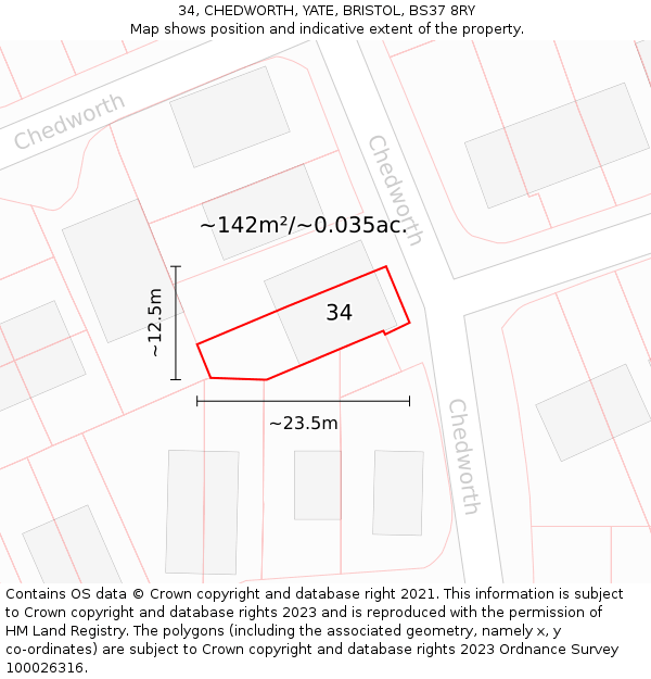 34, CHEDWORTH, YATE, BRISTOL, BS37 8RY: Plot and title map
