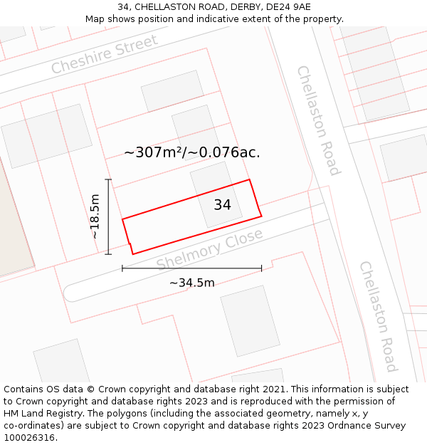 34, CHELLASTON ROAD, DERBY, DE24 9AE: Plot and title map