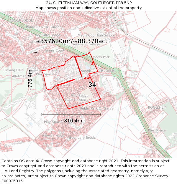 34, CHELTENHAM WAY, SOUTHPORT, PR8 5NP: Plot and title map