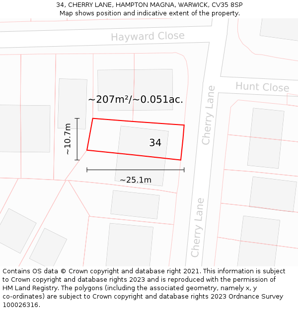 34, CHERRY LANE, HAMPTON MAGNA, WARWICK, CV35 8SP: Plot and title map