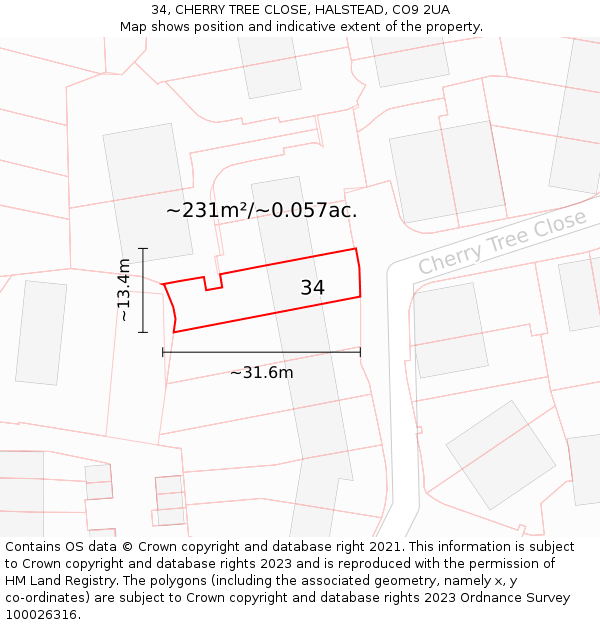 34, CHERRY TREE CLOSE, HALSTEAD, CO9 2UA: Plot and title map