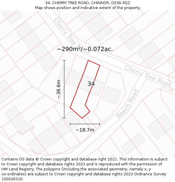 34, CHERRY TREE ROAD, CHINNOR, OX39 4QZ: Plot and title map