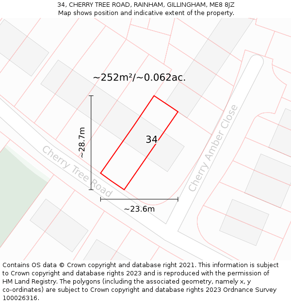 34, CHERRY TREE ROAD, RAINHAM, GILLINGHAM, ME8 8JZ: Plot and title map